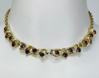 Années 1980 Faux Grenat et Choker d’or