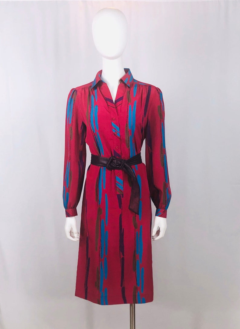Vintage 1980s Schrader Sport Deep Pink Abstract Print Dress