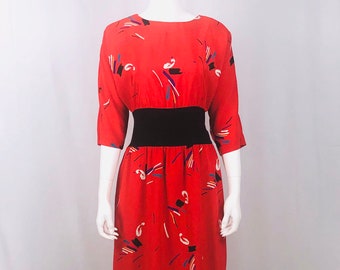 Vintage 1980’s DLM Red Dress with Abstract Design