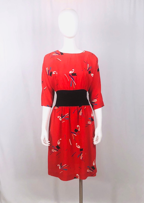 Vintage 1980’s DLM Red Dress with Abstract Design