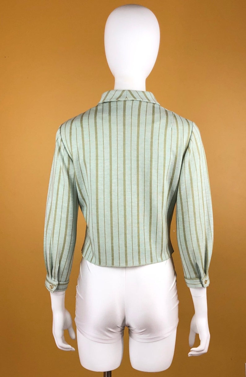Vintage 1970s Pacemakers Jr Green and Brown Striped Blouse Jacket