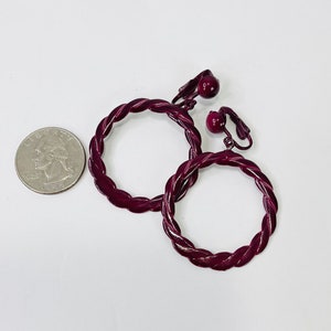 Vintage 1980s Burgundy Braided Round Clip On Earrings image 2