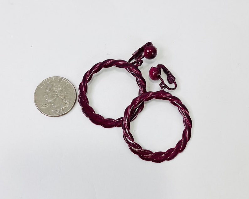 Vintage 1980s Burgundy Braided Round Clip On Earrings image 2