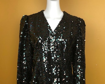 Vintage Karen Lawrence Green and Brown Sequin Blazer