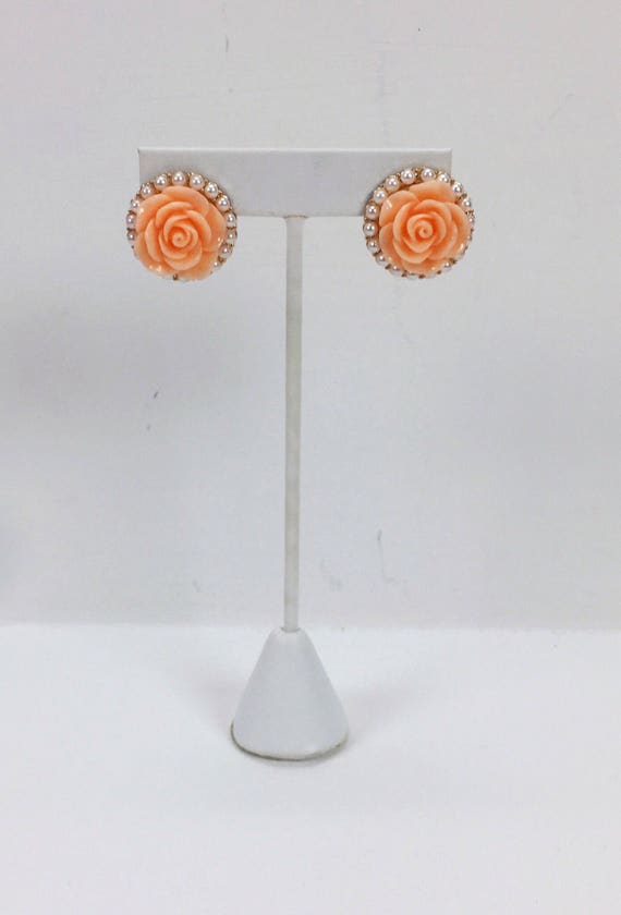 Vintage 1980s Peach Rose Pierced Earrings - image 4