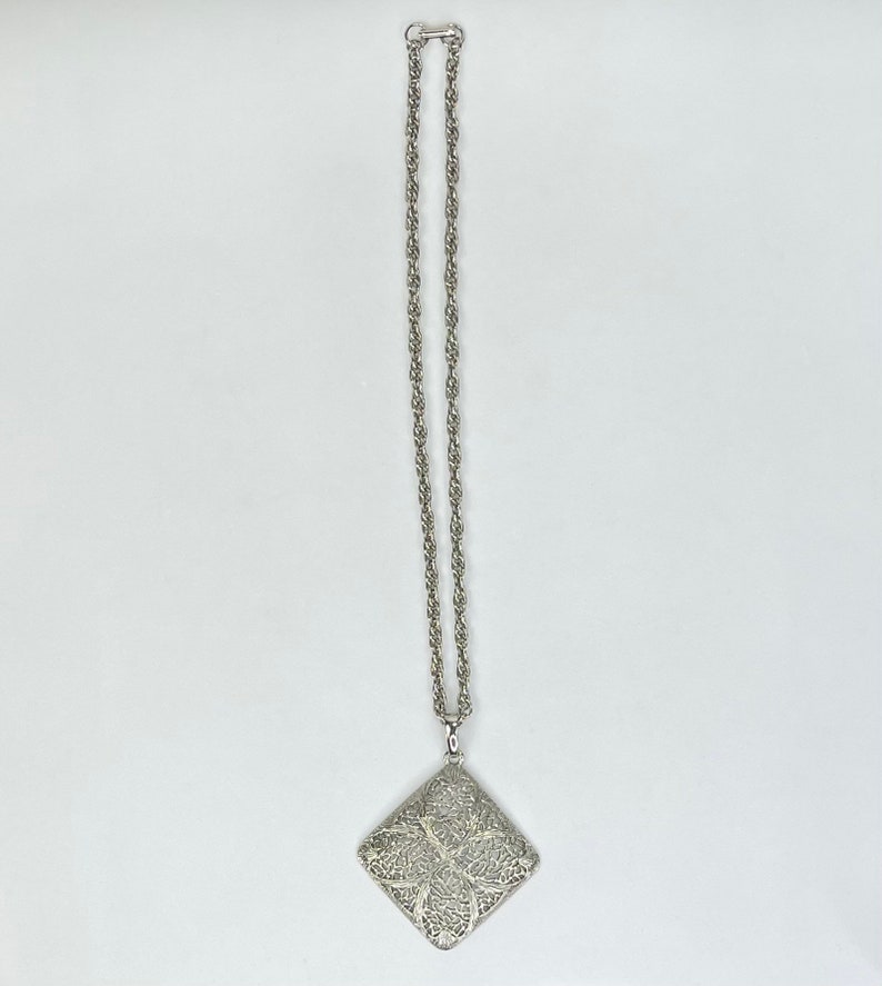 Vintage 1960s Silver Cut Out Square Pendant Necklace image 3