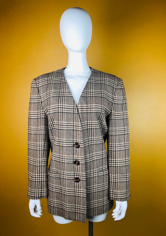 Vintage 1980s Le Suit Brown Plaid Plus SIze Blazer