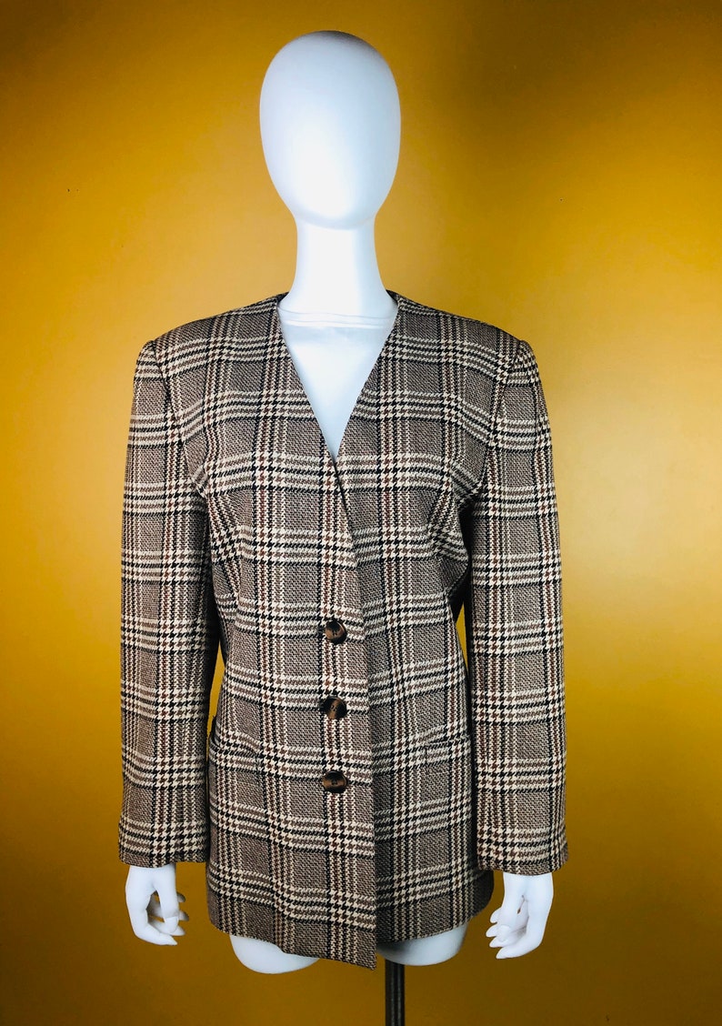 Vintage 1980s Le Suit Brown Plaid Plus SIze Blazer