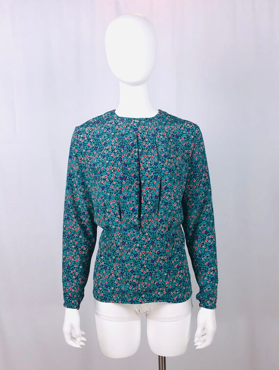 Vintage 80s Blouse Green Size UK 14 16
