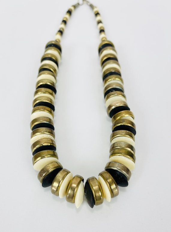 Vintage 1970s Black Gold and Off White Beaded Nec… - image 3