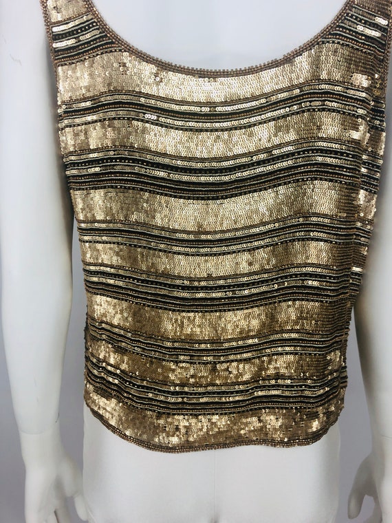 Vintage Camille Marie Black Silk Tank with Gold S… - image 5