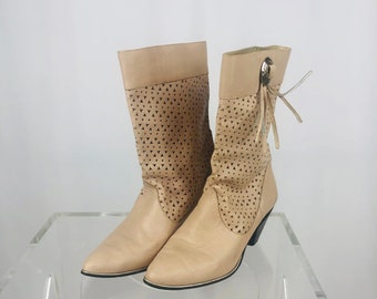 Vintage 1980s Westies Mid Calf Boot Western Inspired