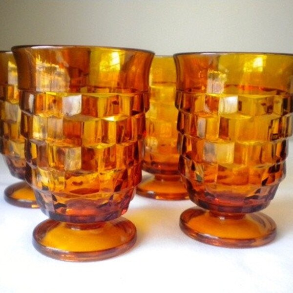 Vintage Indiana Glass Amber Whitehall Juice Glasses