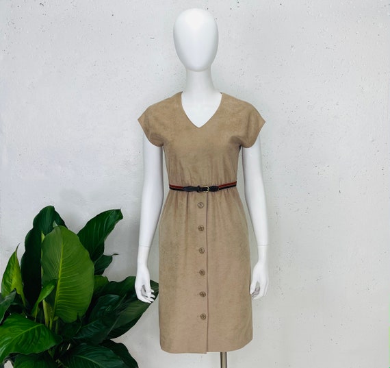 Vintage 1970s Gail Gray Beige Ultrasuede Dress - image 4