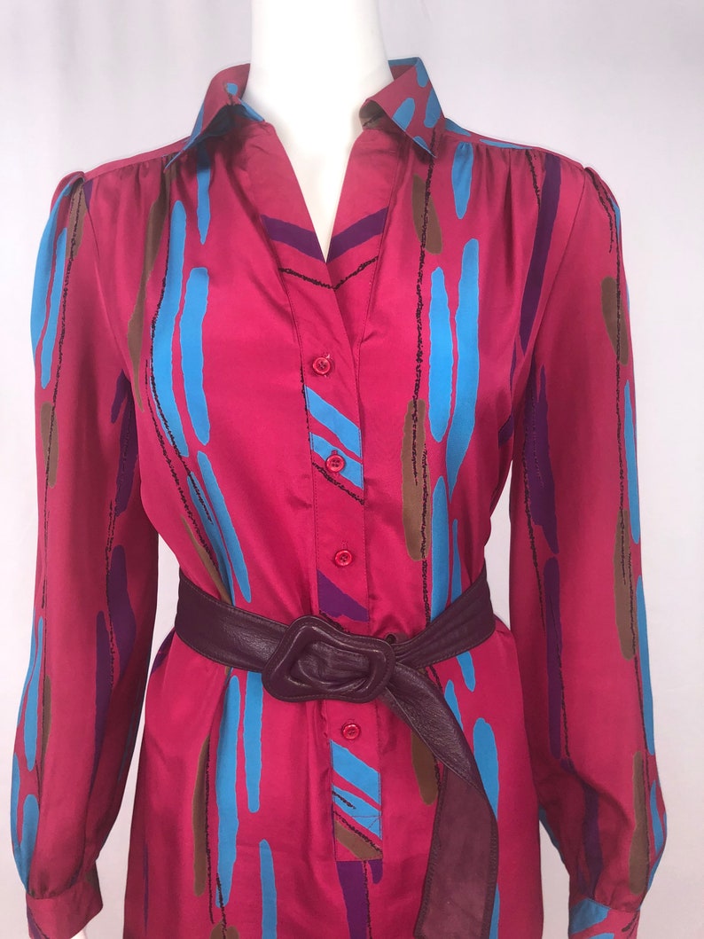 Vintage 1980s Schrader Sport Deep Pink Abstract Print Dress