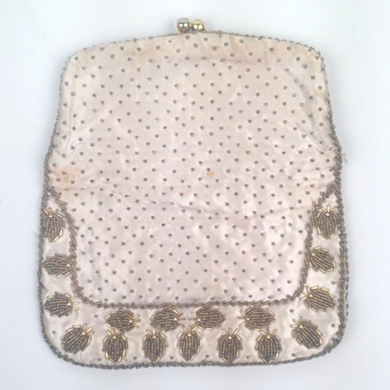 Vintage 1960s Ivory Hand Beaded Clutch Evening Bag image 2