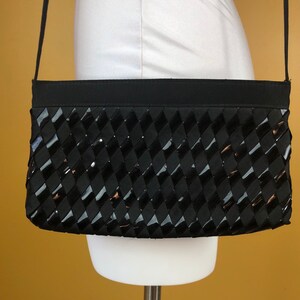 Vintage 1970s LaRegale Ltd Black Evening Bag Clutch Basketweave Satin and Patent Leather image 2