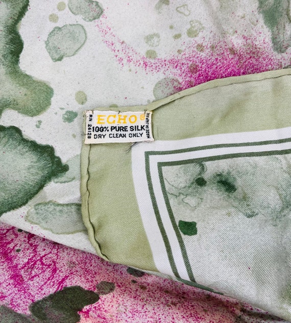 1980s Light Green Echo Scarf With Pink Splatter - image 3