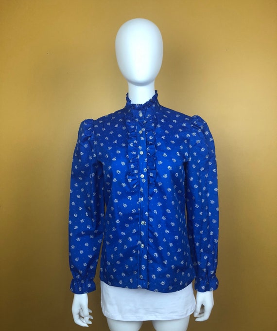 royal blue ruffle blouse