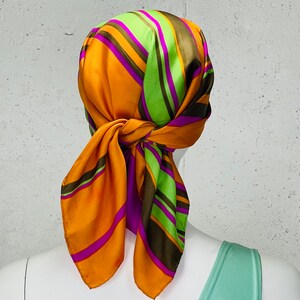 Vintage 1980s Orange Green and Pink Neiman Marcus Striped Silk Scarf image 2