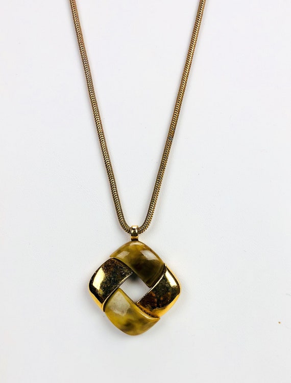 Vintage 1960s Trifari Brown and Gold Square Penda… - image 1