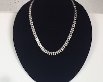 Vintage 1960s Glam Rhinestone Necklace, Rectangle shaped stones