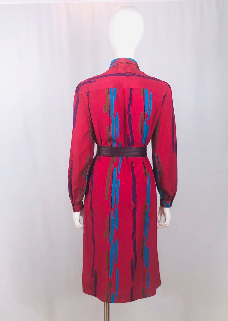 Vintage 1980s Schrader Sport Deep Pink Abstract Print Dress