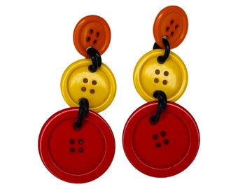 Boucles d'oreilles vintage des années 1980 orange jaune et rouge bouton percé
