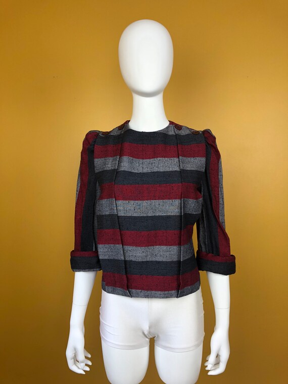 Vintage 1970s Pacemakers Jr Green and Brown Striped Blouse Jacket