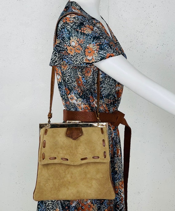 Vintage 1960s Light Brown  and Cognac Shoulder Bag