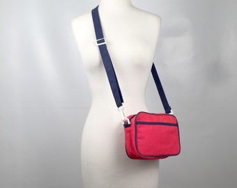 Vintage Avon Red and Navy Canvas Cross body Handbag