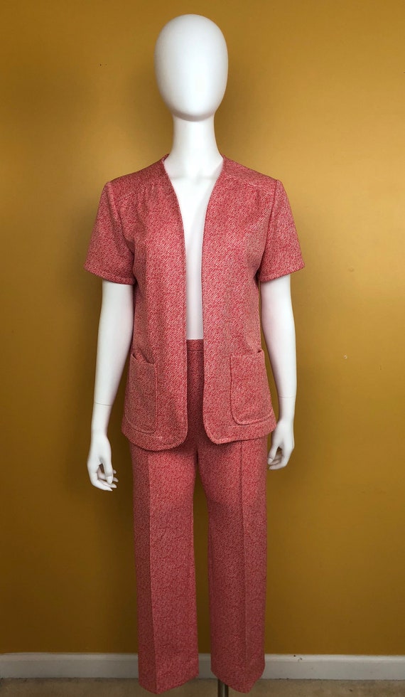 Vintage 1960s Red and White Handmade Suit Short Sl