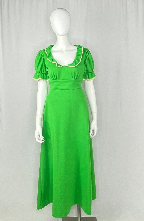 50/% OFF SPRING SALE Vintage 1960s Ivory Floral Print Lace Satin Evening Elegant Formal Short Sleeve Aline Party Midi Dress Gown Sz Medium