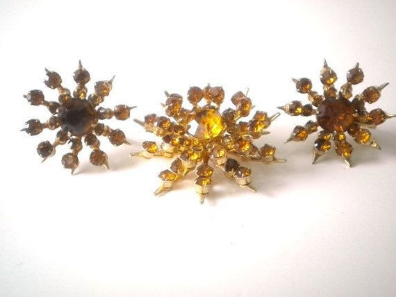 Vintage Coro Yellow Topaz Brooch and Earring Set - image 2