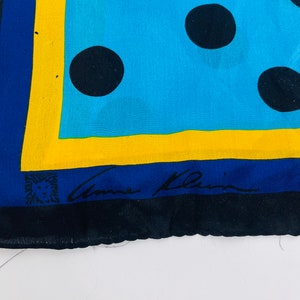 Vintage 1980s Anne Klein Black Turquoise Polka Dot Silk Scarf image 3