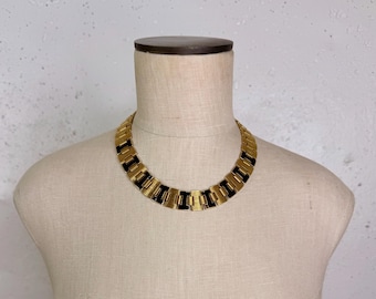 Vintage-Inspired Gold and Black Statement Necklace | Bold Geometric Collar Necklace | Elegant Retro Jewelry