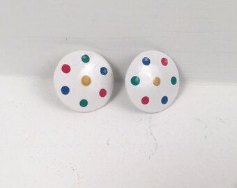 Vintage 1980s White Rainbow Polka Dot Earrings