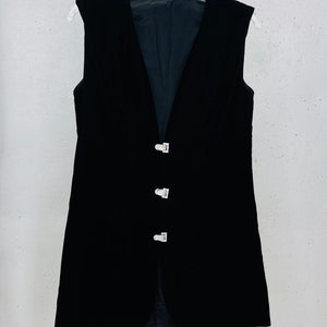 Vintage 1980s Black Velour Vest with Rhinestone Buckles image 5