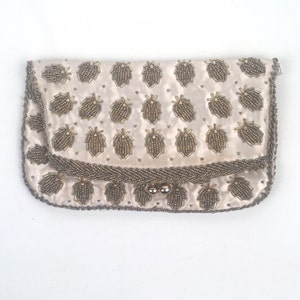 Vintage 1960s Ivory Hand Beaded Clutch Evening Bag image 1