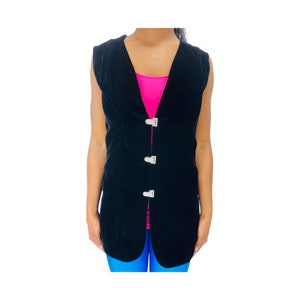 Vintage 1980s Black Velour Vest with Rhinestone Buckles image 3