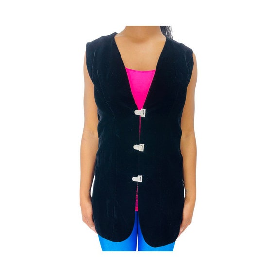 Vintage 1980s Black Velour Vest with Rhinestone B… - image 3