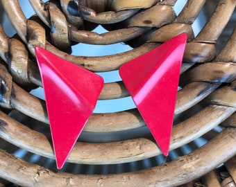 Vintage 1980s Red Triangle Metal Earrings
