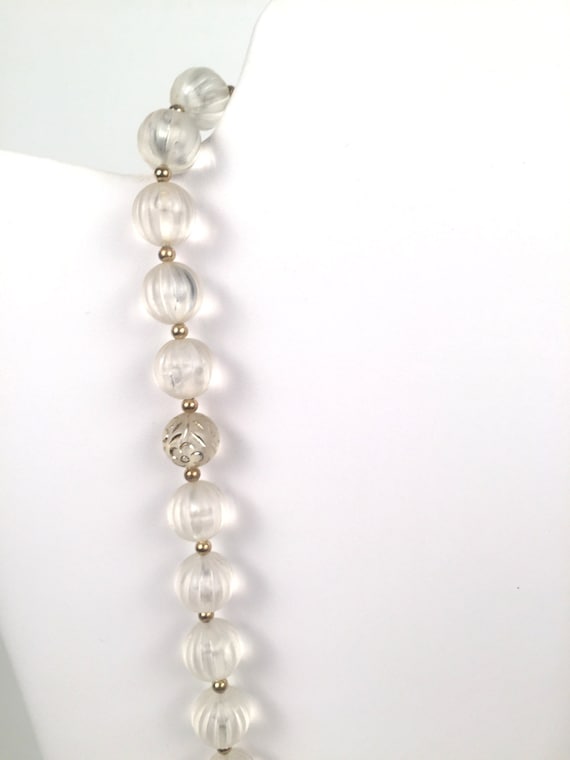 Vintage 1980s Clear Beaded Necklace with Gold Acc… - image 3