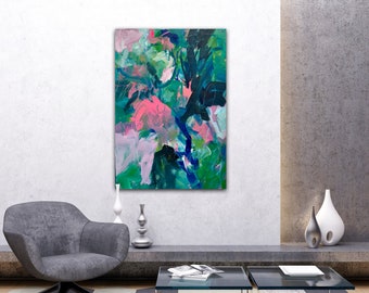 Original Abstract Art Painting , Large Modern Floral Kundalini Rising, acrylic on paper, 29.5x41.5”.