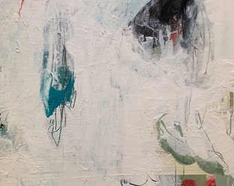 Original Abstract Art Painting, Modern Surface Silence, Mixed Media on Birch, 12X12".