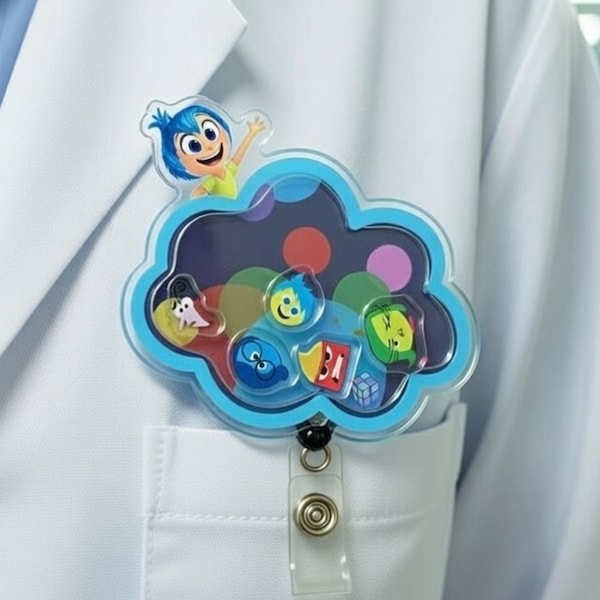 Inside Out Shaker Ausweisrolle, emotionale Unterstützung einziehbarer Ausweishalter, niedlicher Krankenschwester Ausweisclip, Kawaii pädiatrischer medizinischer Ausweis