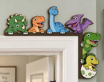 Dinosaurier-Türaufsatz, niedliches Dino-Eckschild, Kinderzimmer-Türdeko, Dinosaurier-Kinderzimmerdeko, Wanddeko mit T-Rex und Triceratops – Geschenkidee