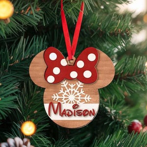 Custom Minnie Mouse Christmas Ornament, Minnie Ears Ornament, Christmas Tree Ornament, Disney Ornament, Ornament for Kids