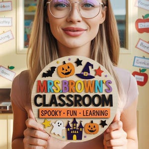 Personalized Halloween Classroom Sign, Halloween Teacher Signs, Classroom Welcome Sign, Spooky Door Sign, Classroom Decoration