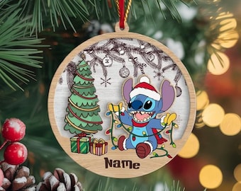 Personalized Stitch Christmas Ornament, Lilo and Stitch Ornament, Wood Stitch Ornament, Disney Stitch Ornament, Kids Christmas Ornament